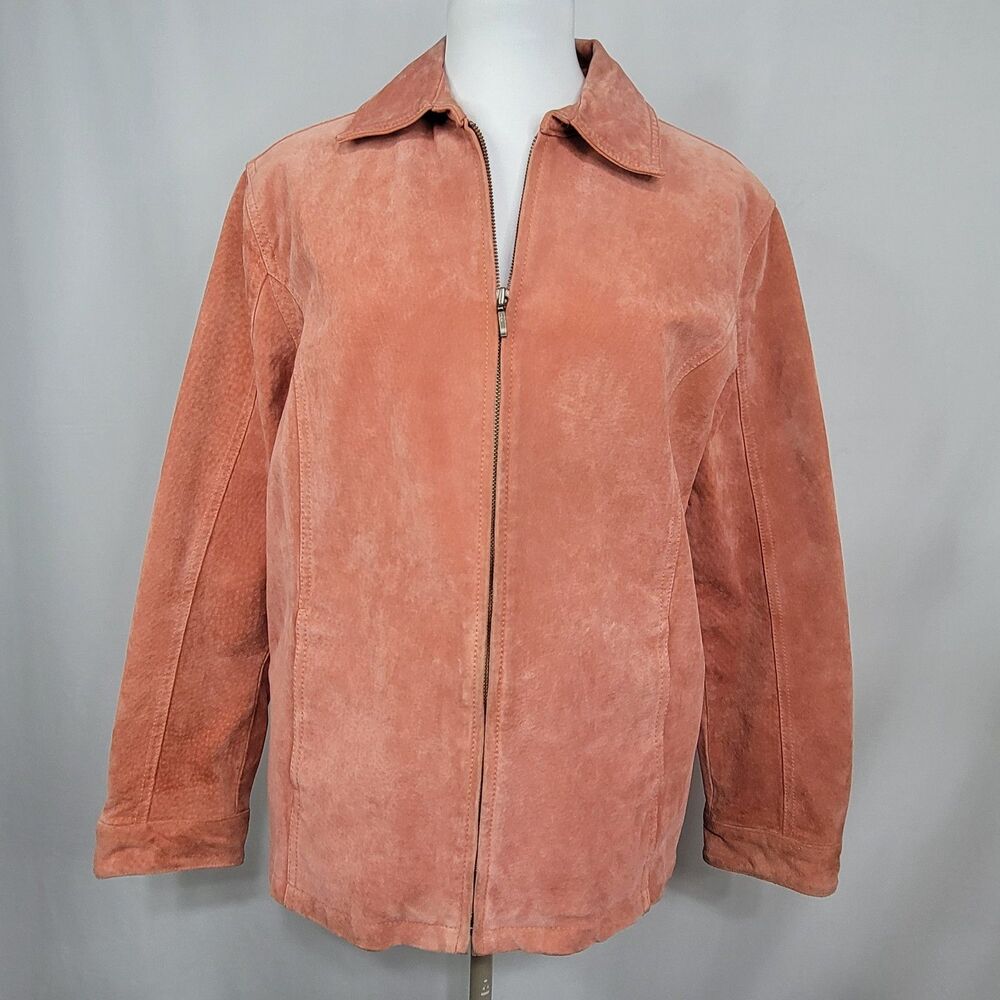 Chicos full zip suede jacket salmon coral peach Chico's size 1 size 8 medium